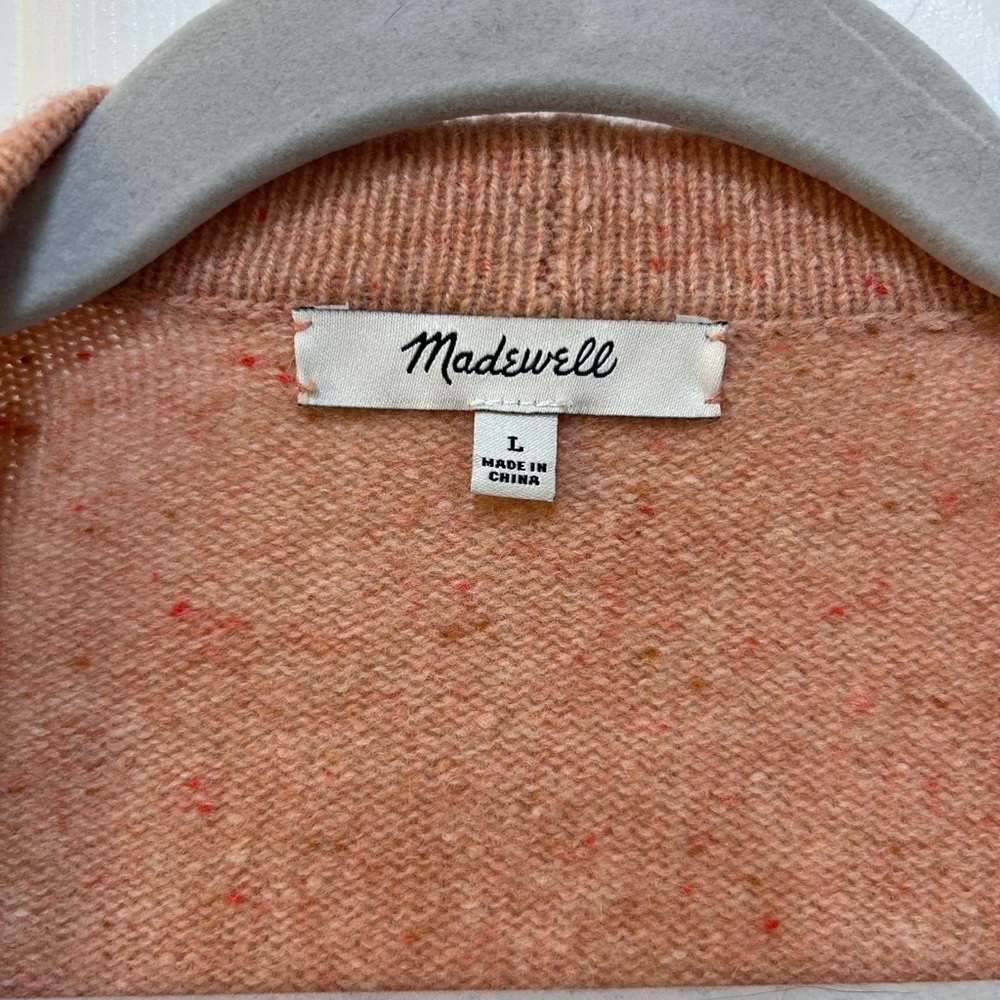 MADEWELL Donegal Maysfield Cardigan Sweater Sz L Peach Merino Wool Button Up - Picture 3 of 11